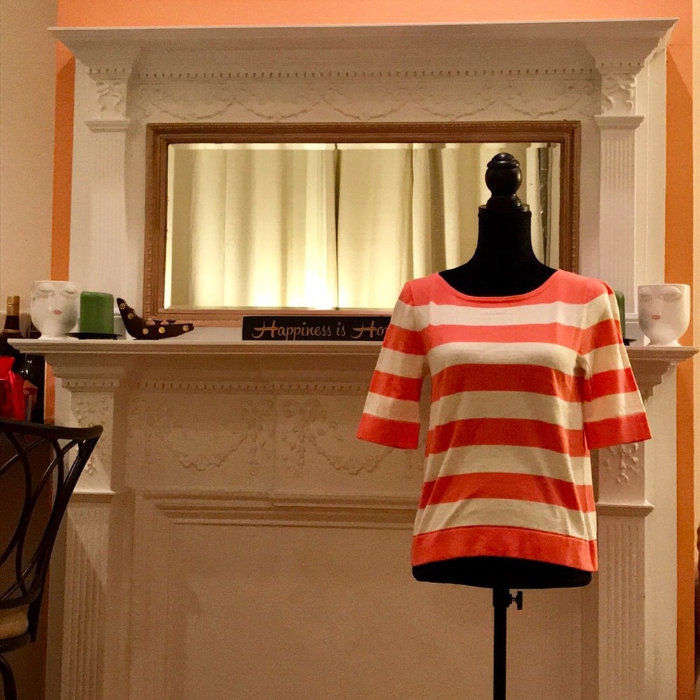 NWT J Crew coral and white striped sweater (S)